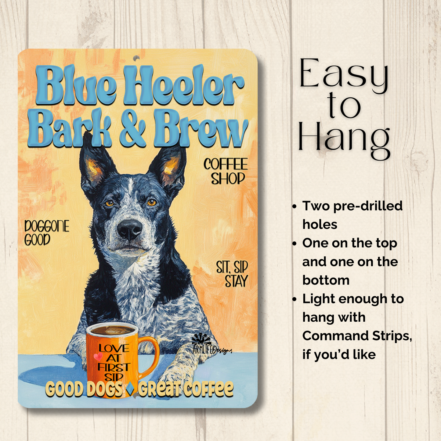 Blue Heeler Coffee Bar Sign Bark and Brew Dog Metal Tin