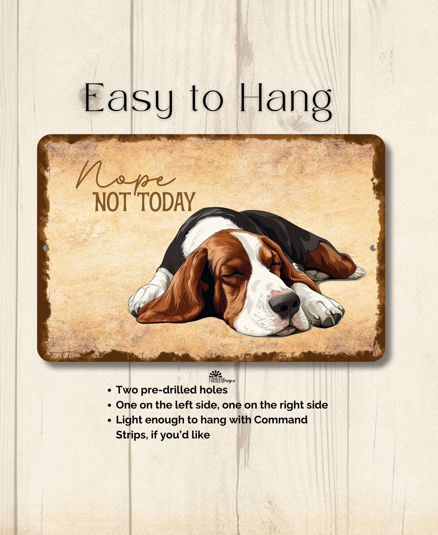 Basset Hound Sign Nope Not Today Funny Dog metal tin wall art