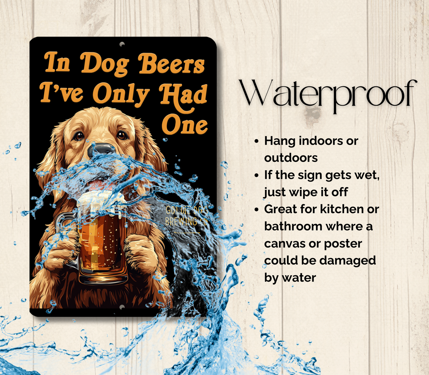 Golden Retriever Sign In Dog Beers funny man cave bar metal tin