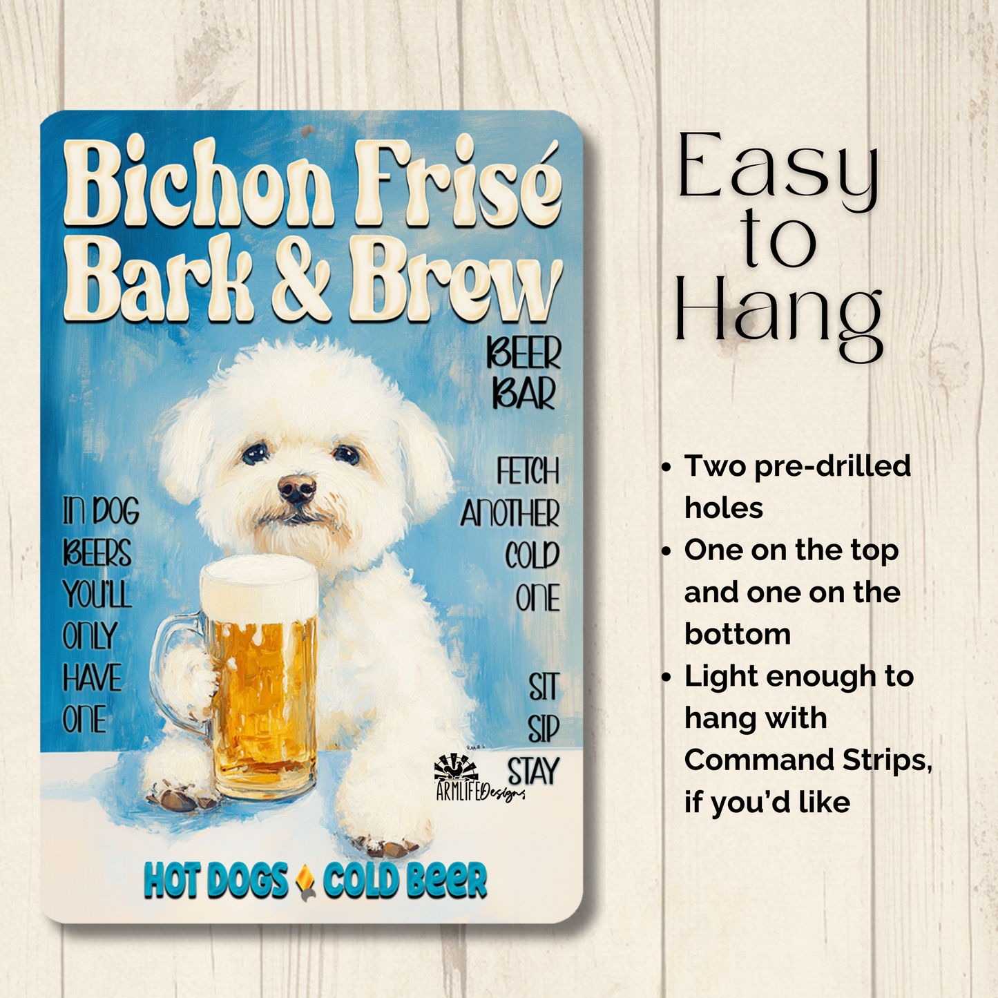 Bichon Frise Beer Bar Sign Bark and Brew Dog Metal Tin
