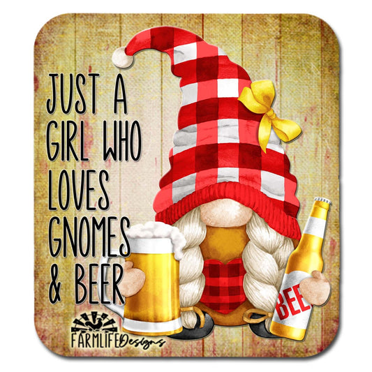 Beer Gnome | Just a Girl Who Loves Gnomes and Beer | 4"x4.5" aluminum magnet | gnomies