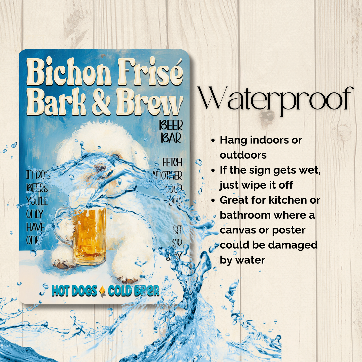 Bichon Frise Beer Bar Sign Bark and Brew Dog Metal Tin