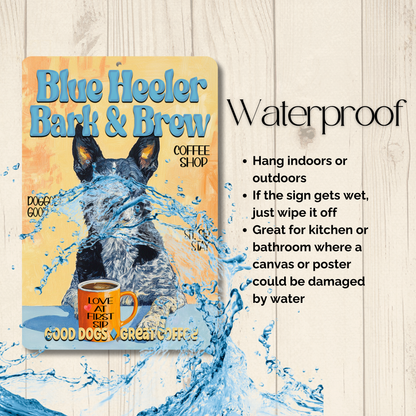 Blue Heeler Coffee Bar Sign Bark and Brew Dog Metal Tin