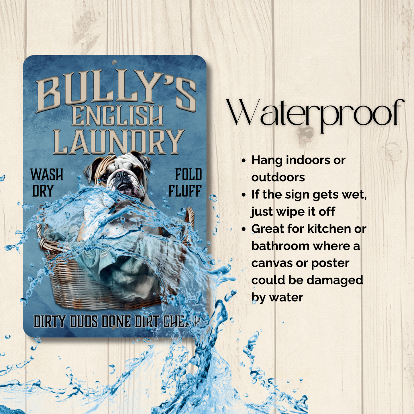 English Bulldog Laundry Room Sign Bully metal tin bull dog decor