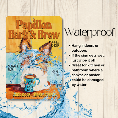 Papillon Coffee Bar Sign Bark and Brew Dog Metal Tin