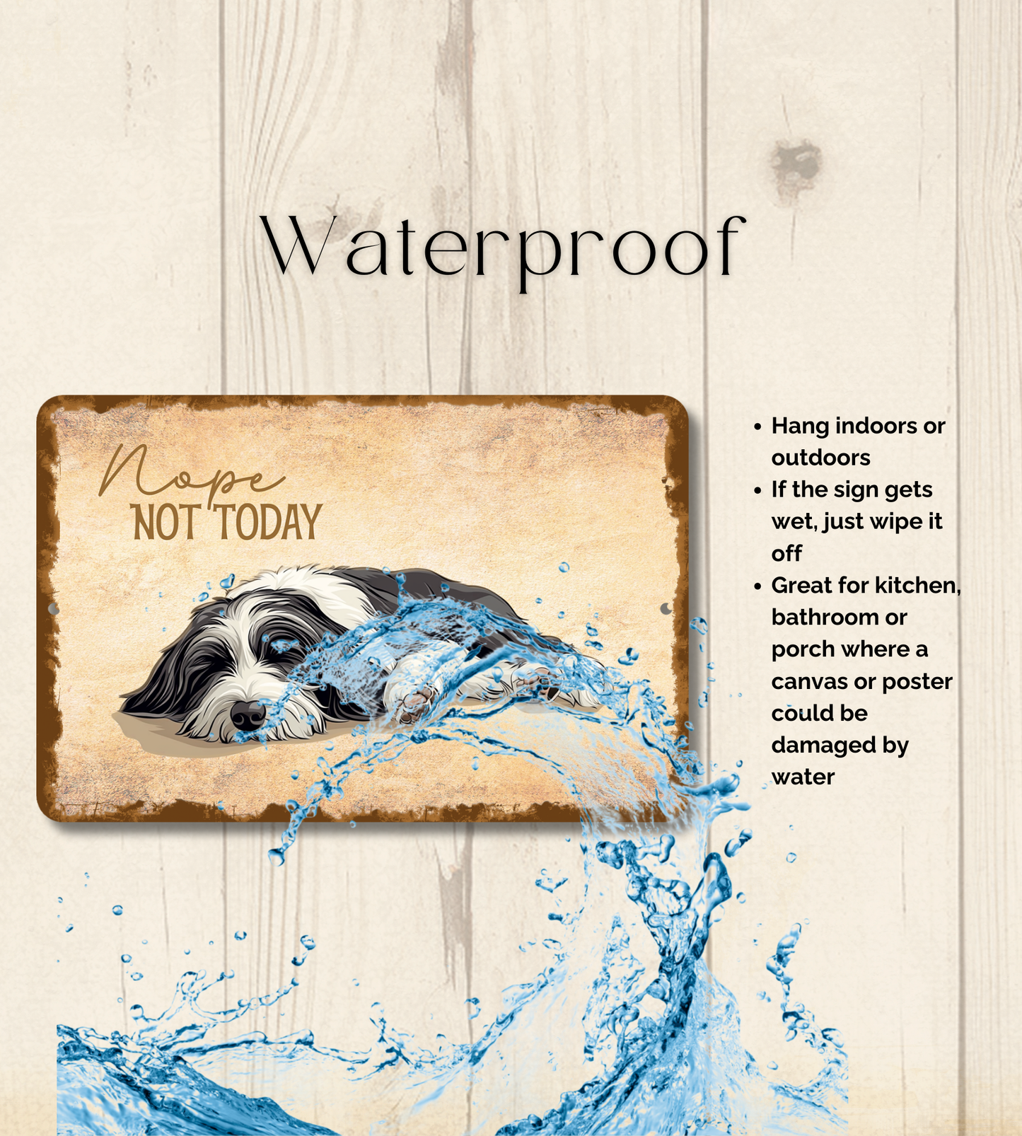 Bearded Collie Sign Nope Not Today Funny Dog metal tin wall art