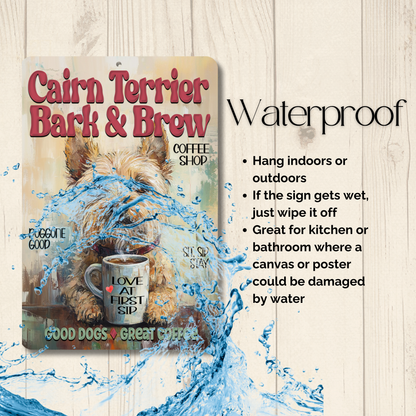 Cairn Terrier Coffee Bar Sign Bark and Brew Dog Metal Tin