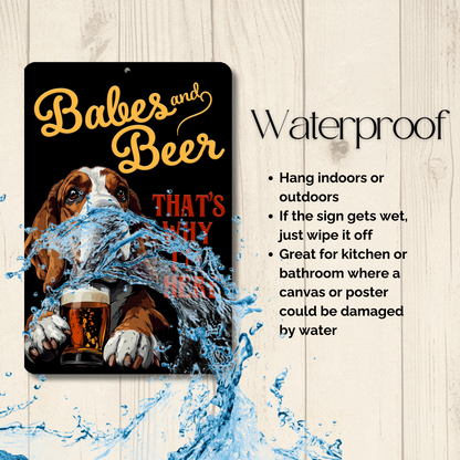 Basset Hound Babes and Beer dog bar man cave sign metal tin