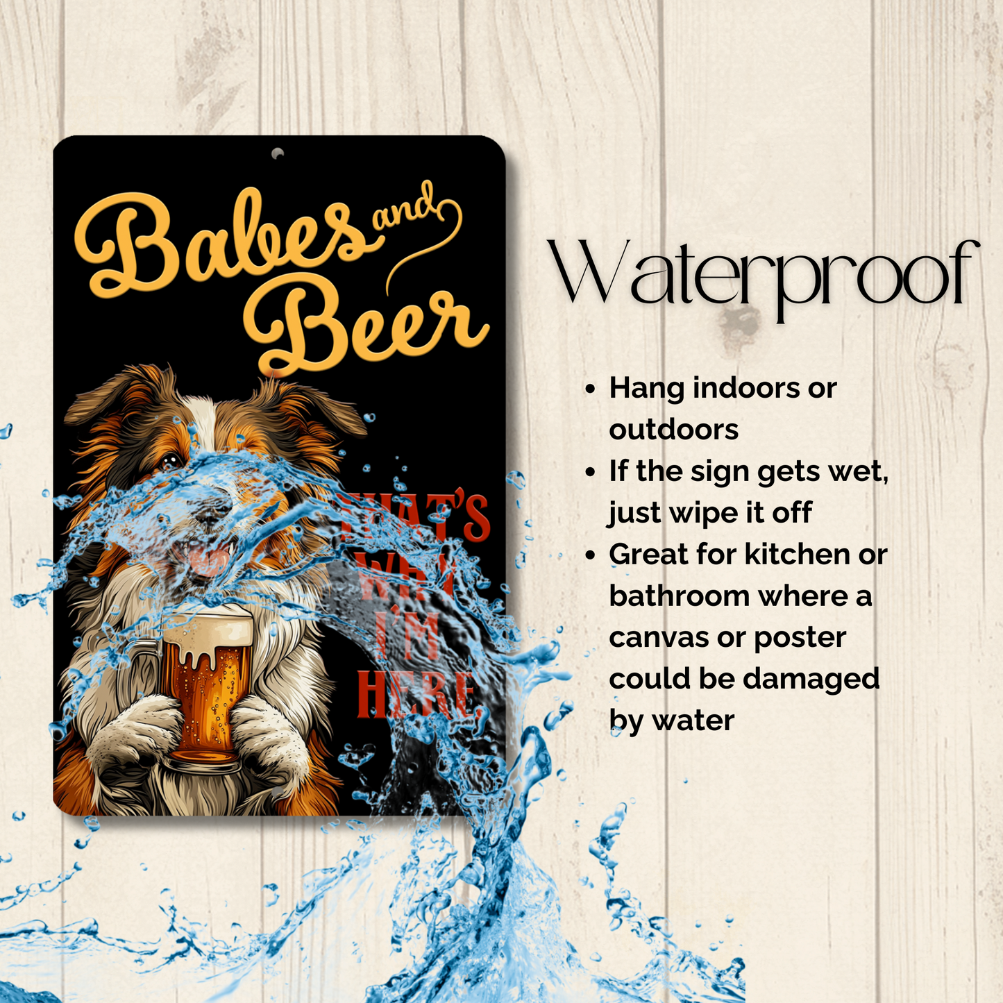 Collie Babes and Beer dog bar man cave sign metal tin