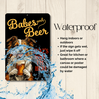 Collie Babes and Beer dog bar man cave sign metal tin