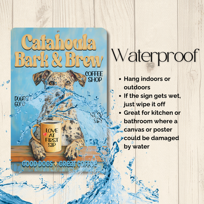 Catahoula Leopard Dog Coffee Bar Sign Bark and Brew Dog Metal Tin