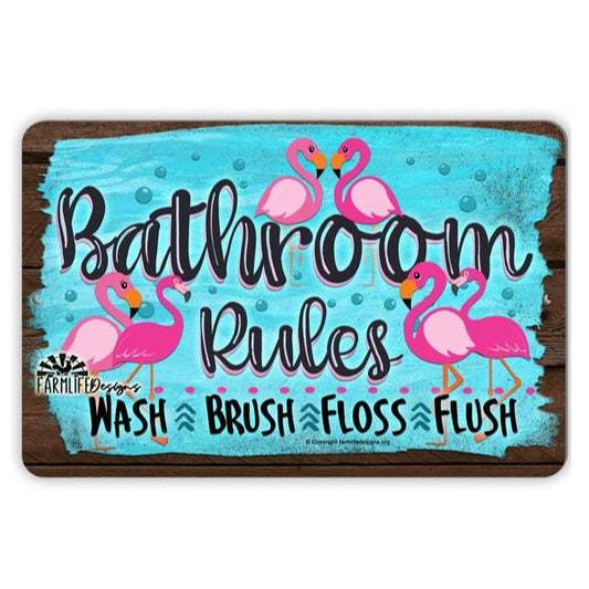 Flamingo Sign | Bathroom Rules Flamingos | Bathroom Sign 12"x8"