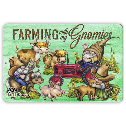 Farming With My Gnomies | Gnome on Tractor | farm gnomes | 12"x8" aluminum sign