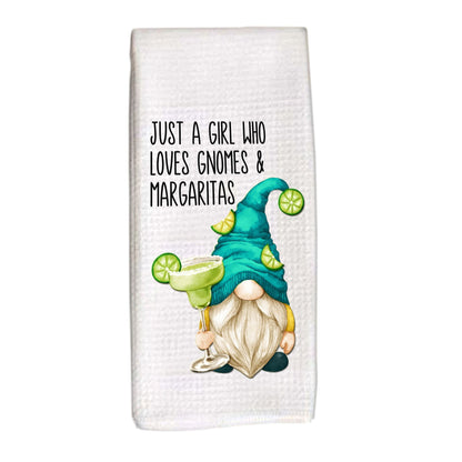 Gnome margarita Dish Towel, tea towel, just a girl who loves gnomes and margaritas