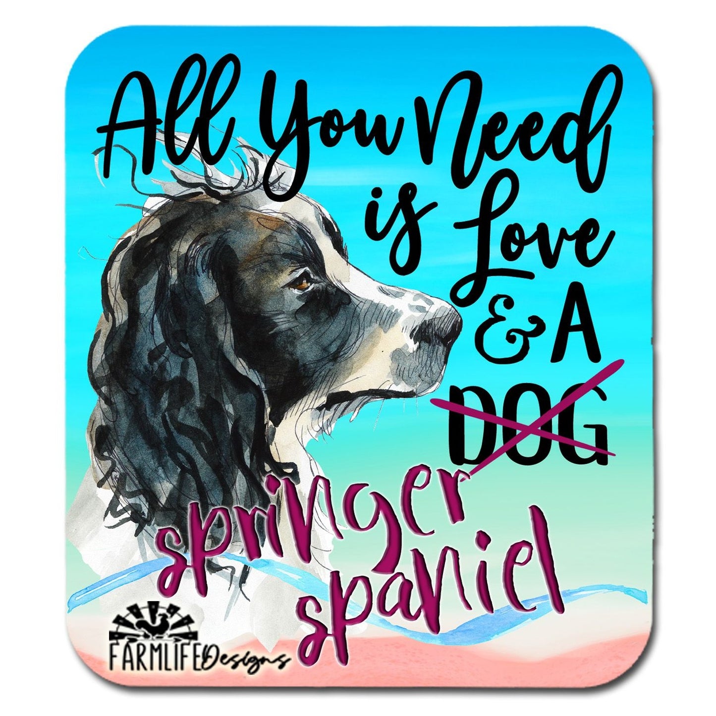 Springer Spaniel Dog Magnet - All You Need is Love and A Springer Spaniel black - 4" wide aluminum