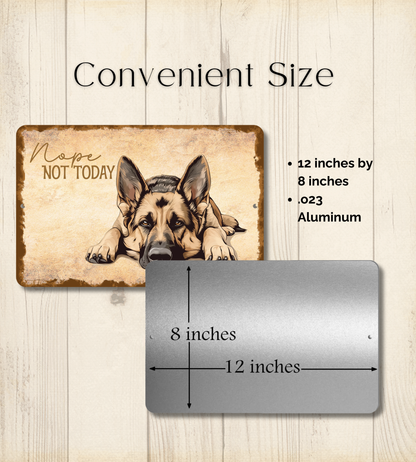 German Shepherd Sign Nope Not Today Funny Dog metal tin wall art