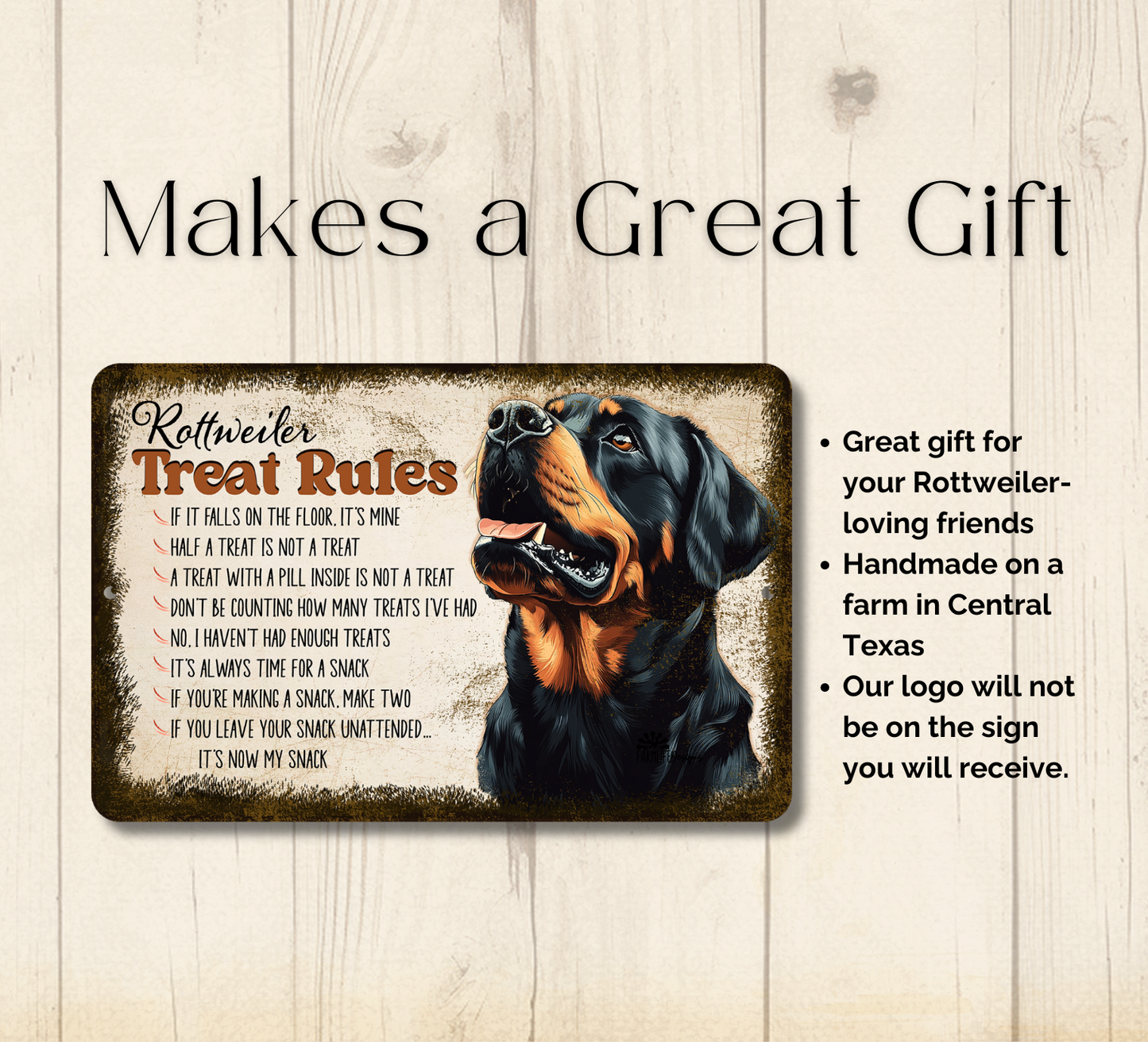 Rottweiler Sign Treat Rules dog snack metal tin
