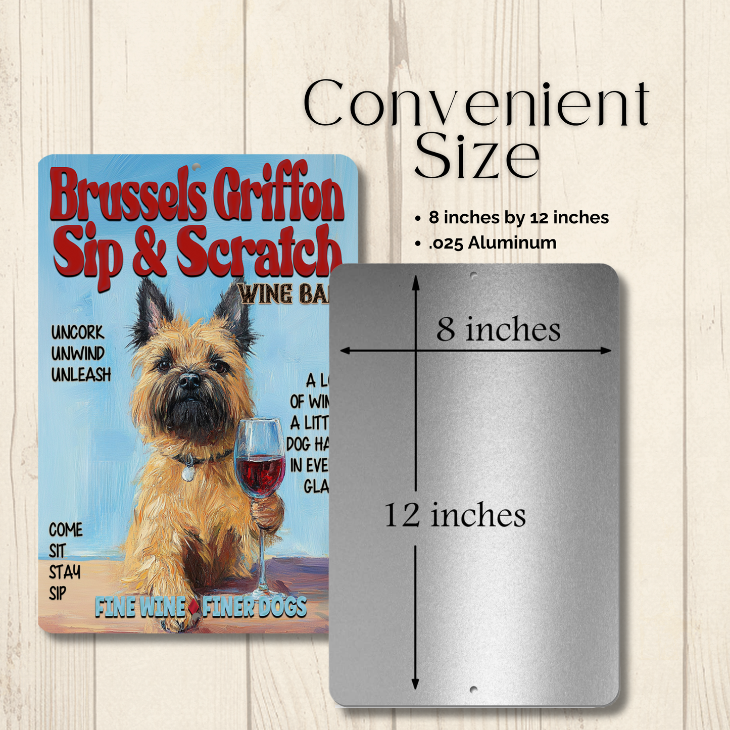 Brussels Griffon Wine Bar Sign Sip & Scratch Dog Metal Tin Wall Art