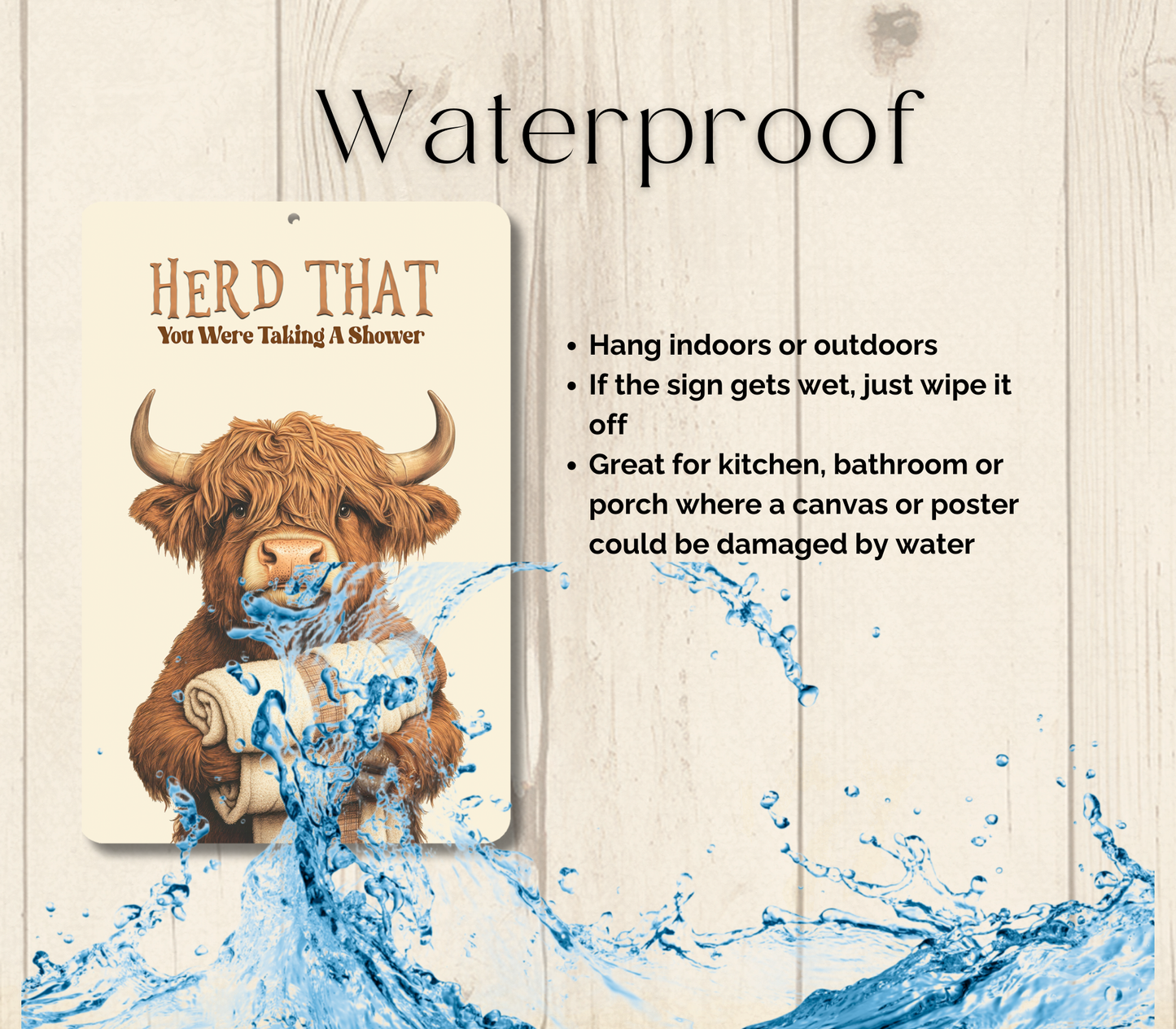 Highland Cow Herd That You Were Taking a Shower Towel Sign Funny Fluffy Cow metal tin 2 sizes