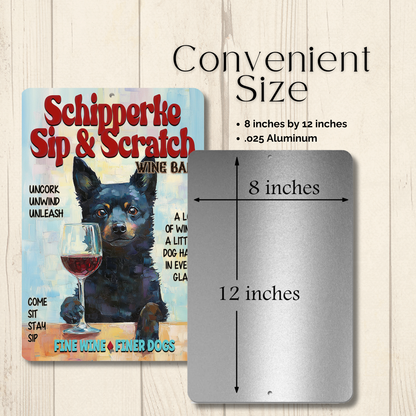 Schipperke Wine Bar Sign Sip & Scratch Dog Metal Tin Wall Art