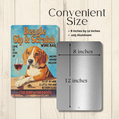 Beagle Wine Bar Sign, Sip & Scratch pub metal tin dog wall art