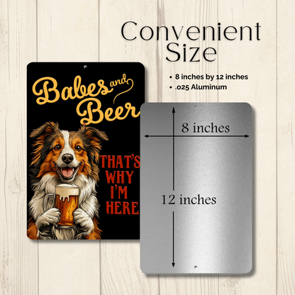 Collie Babes and Beer dog bar man cave sign metal tin