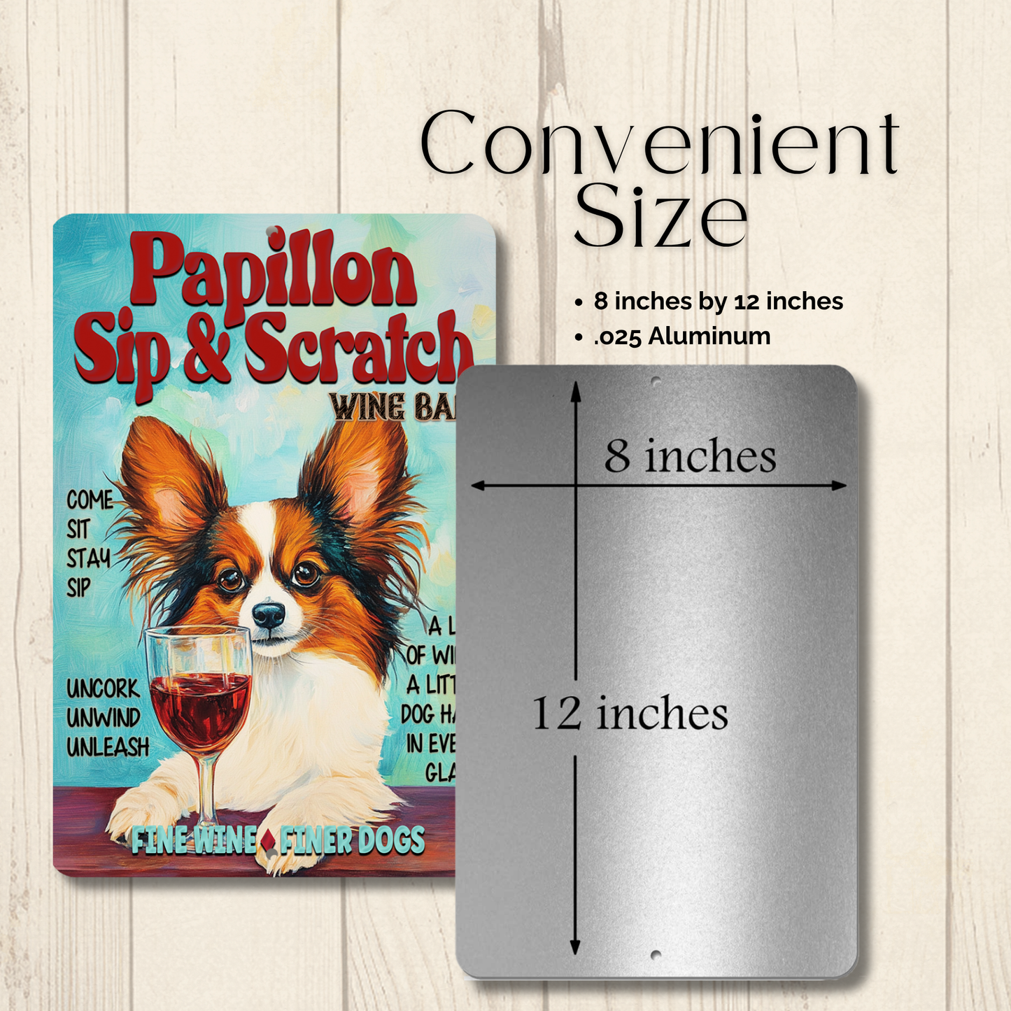 Papillon Wine Bar Sign Sip & Scratch Dog Metal Tin Wall Art