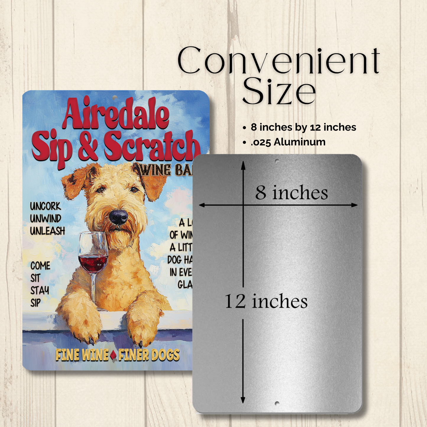 Airedale Wine Bar Sign Sip & Scratch Dog Metal Tin Wall Art