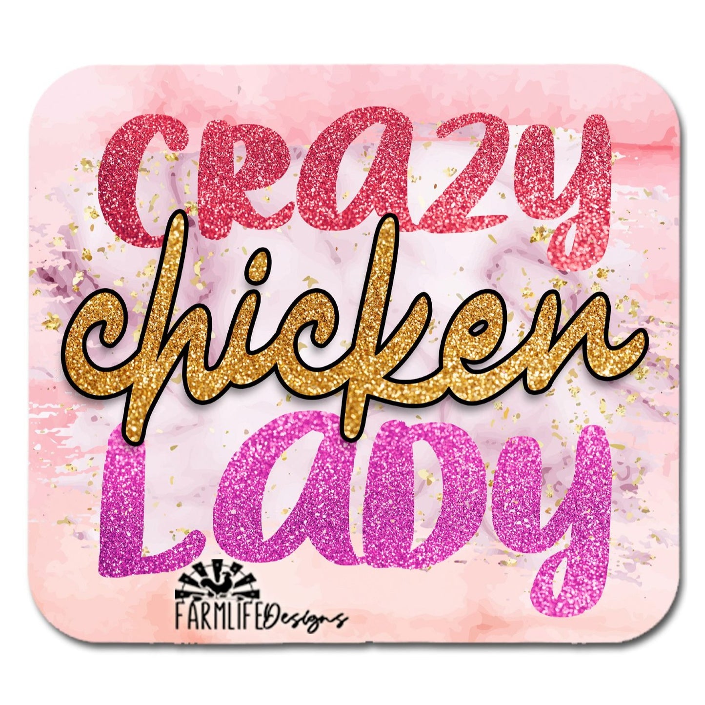 Crazy Chicken Lady Magnet - glitter look, 4.5 inches wide, chickens