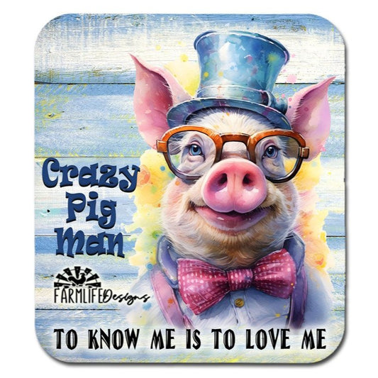 Crazy Pig Man, 4"x4.5" aluminum magnet, pigs, hogs, swine