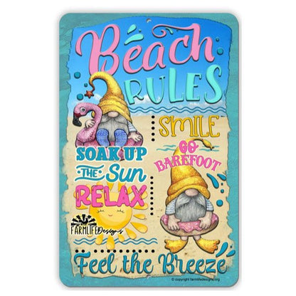 Gnomes Beach Rules Sign | Summer Flamingo Float Sun 8x12 Gnome sign