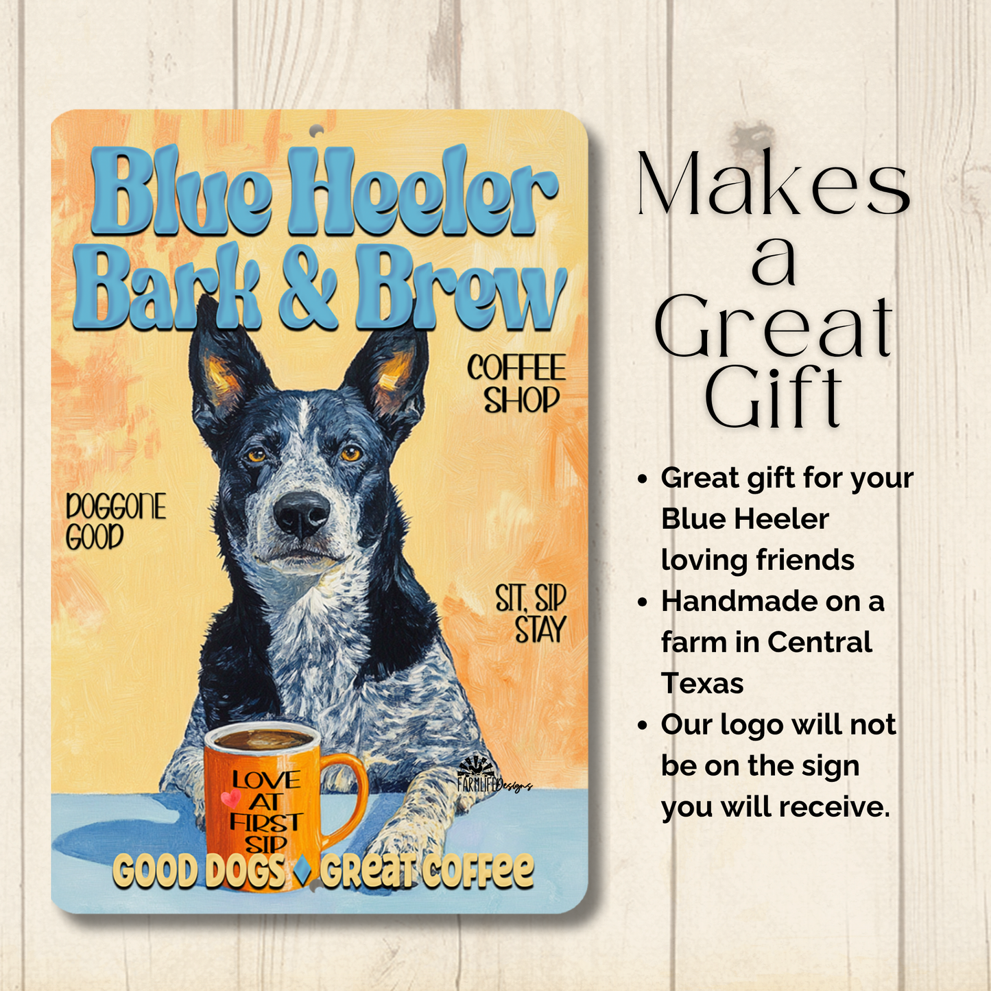 Blue Heeler Coffee Bar Sign Bark and Brew Dog Metal Tin