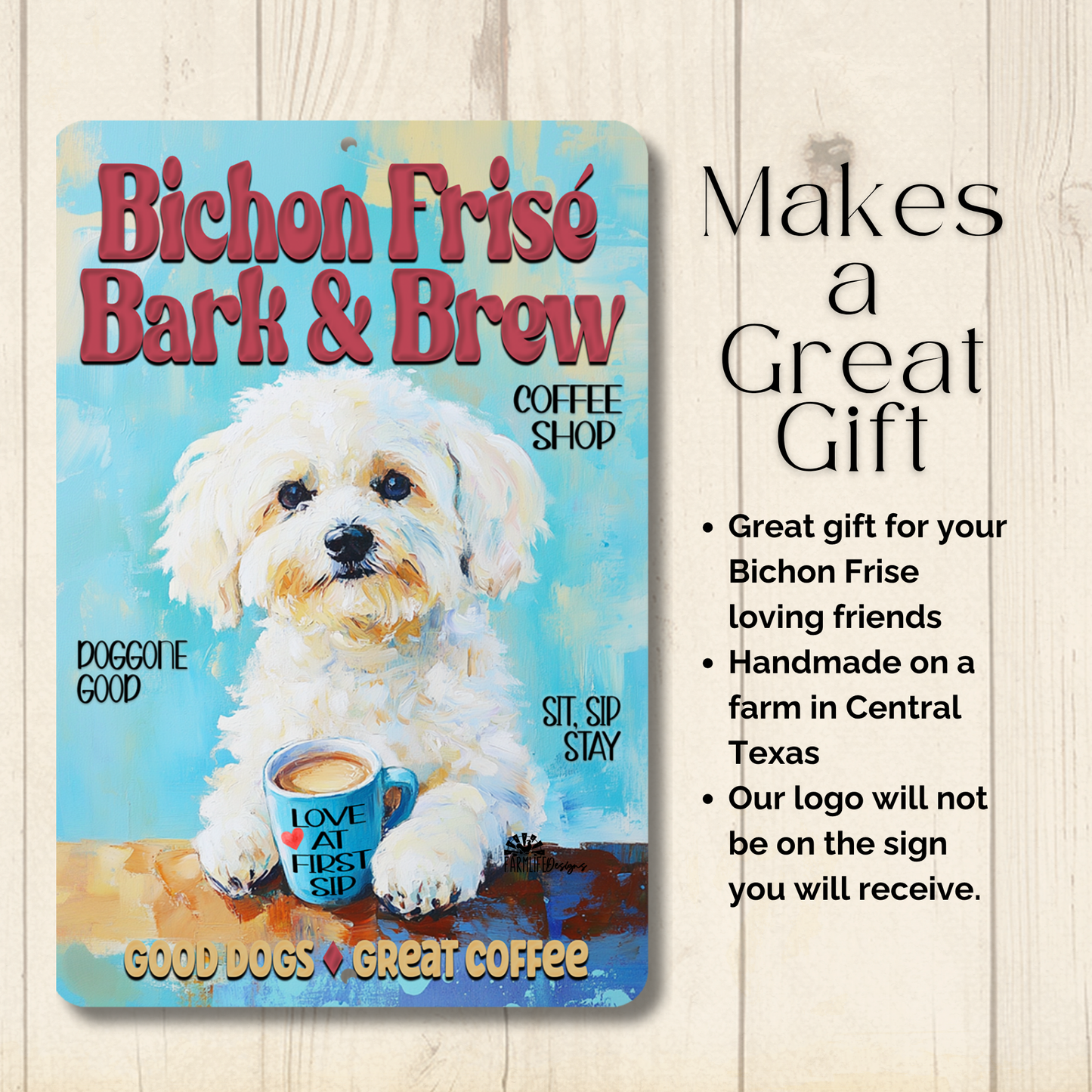 Bichon Frise Coffee Bar Sign Bark and Brew Dog Metal Tin