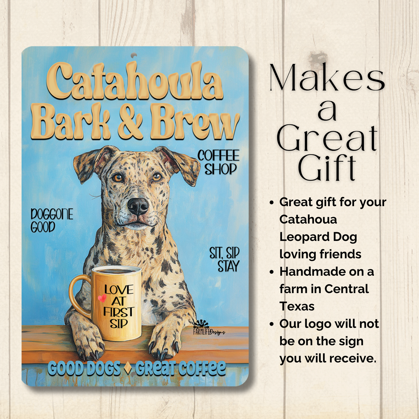 Catahoula Leopard Dog Coffee Bar Sign Bark and Brew Dog Metal Tin