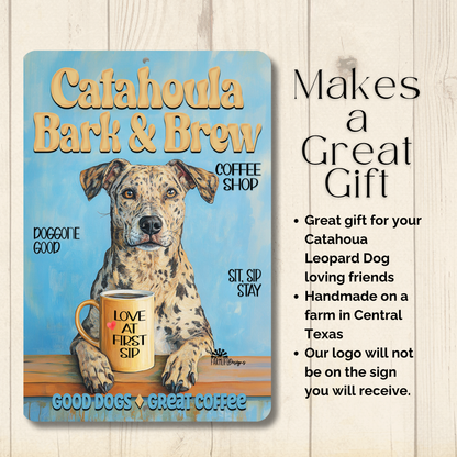 Catahoula Leopard Dog Coffee Bar Sign Bark and Brew Dog Metal Tin