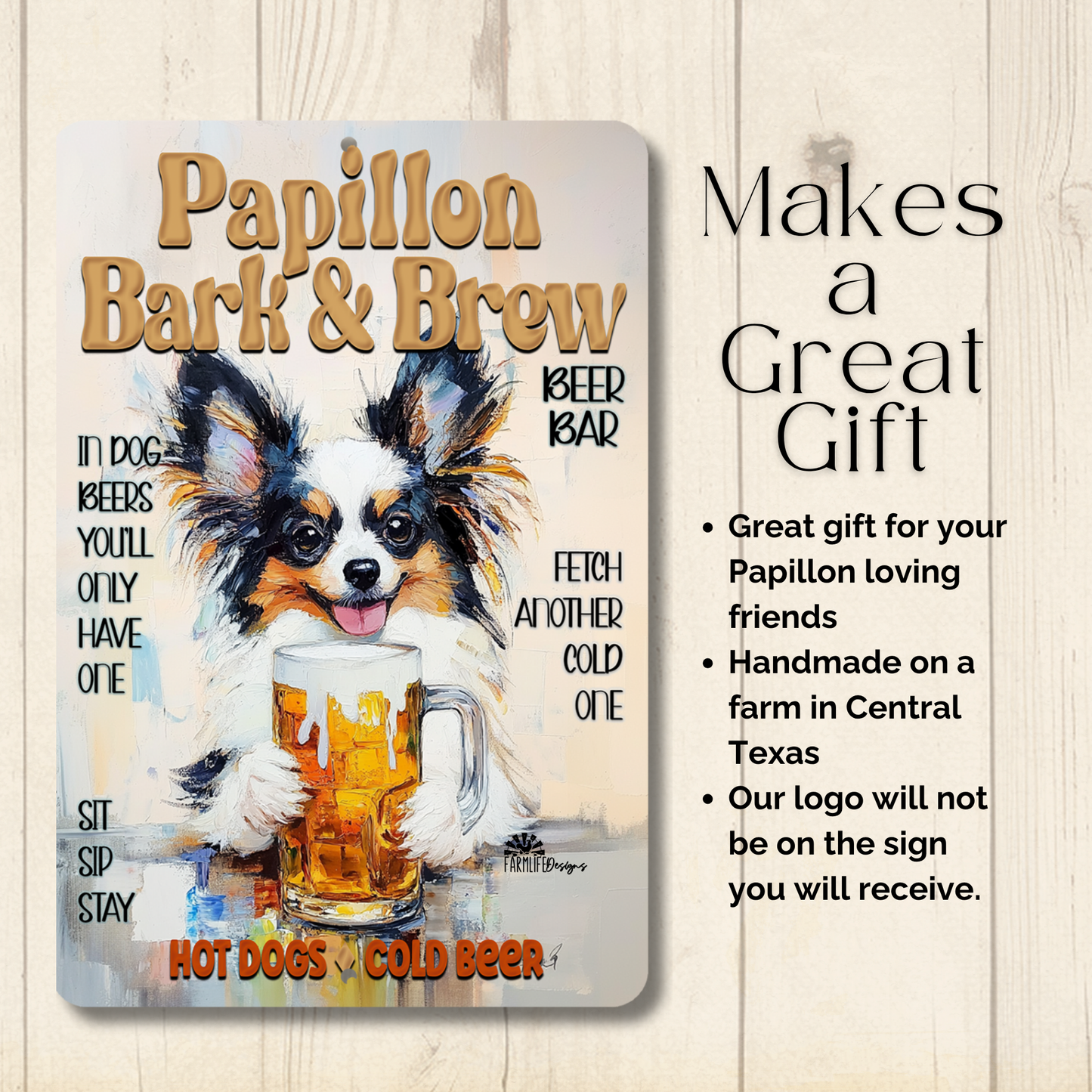 Papillon Beer Bar Sign Bark and Brew Dog Metal Tin