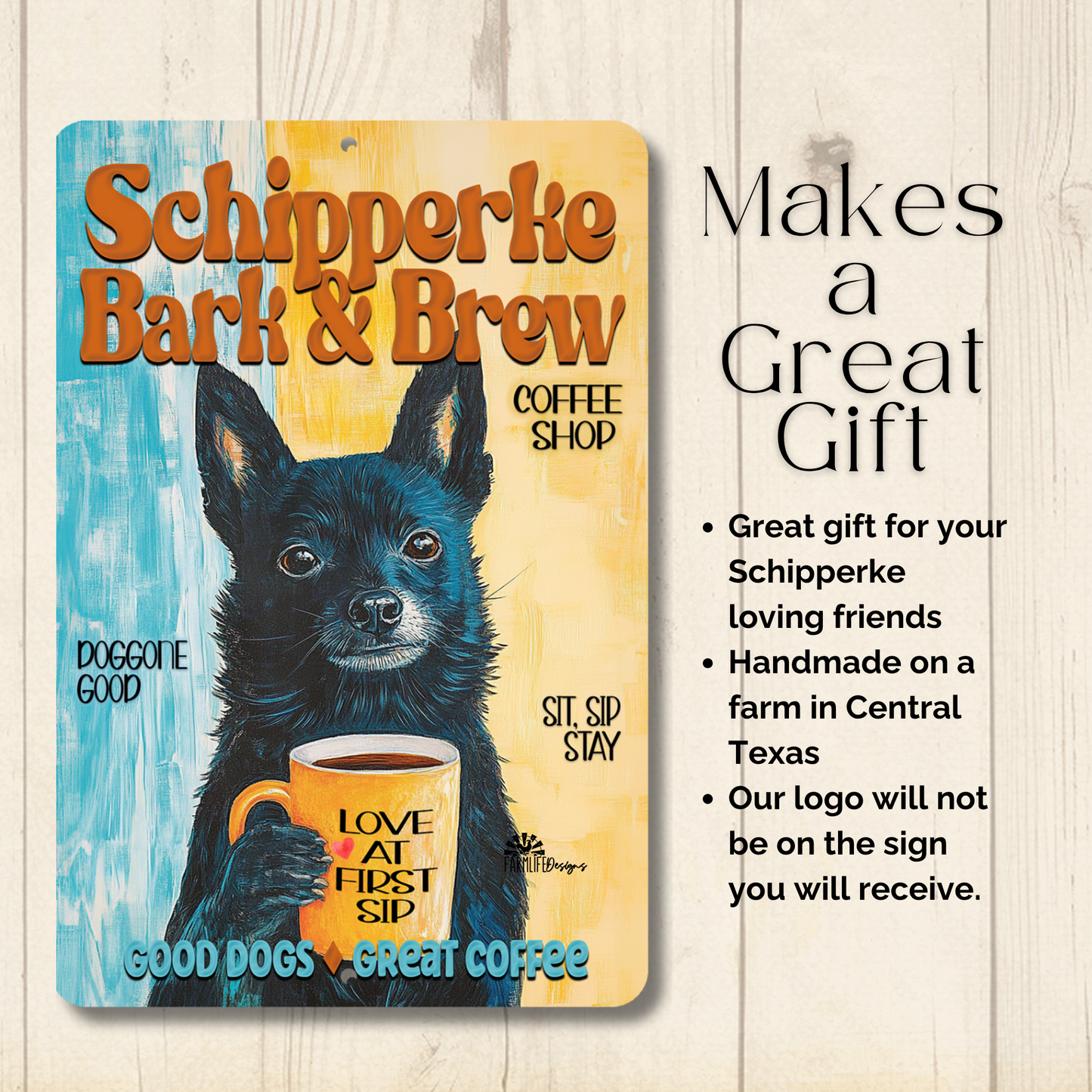 Schipperke Coffee Bar Sign Bark and Brew Dog Metal Tin