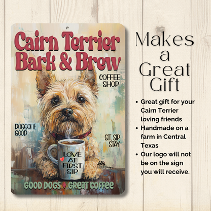 Cairn Terrier Coffee Bar Sign Bark and Brew Dog Metal Tin