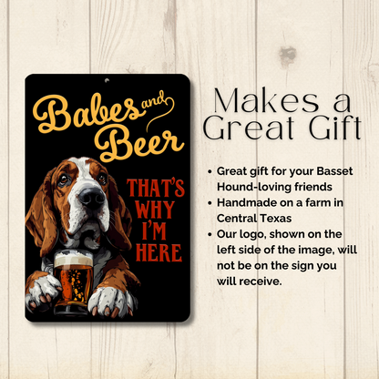 Basset Hound Babes and Beer dog bar man cave sign metal tin