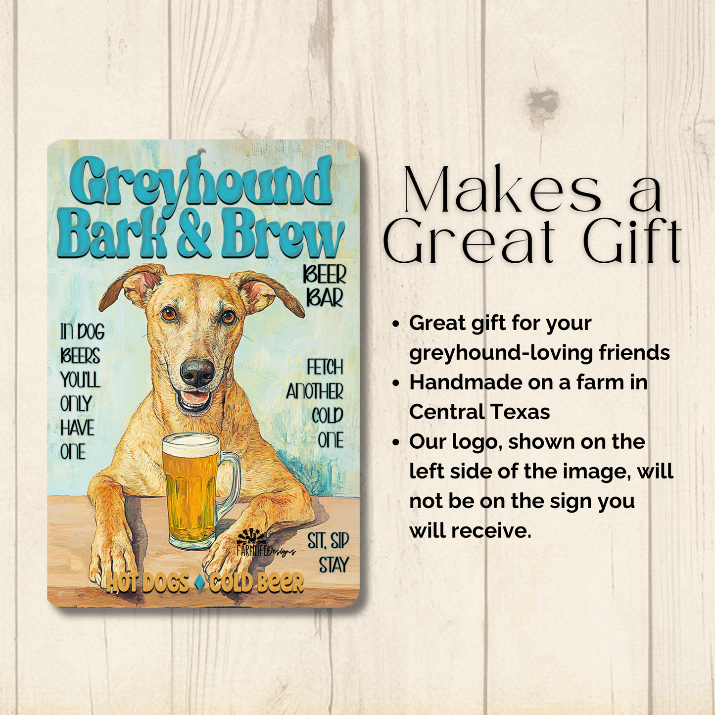 Greyhound Coffee Bar Sign Bark and Brew Dog Metal Tin