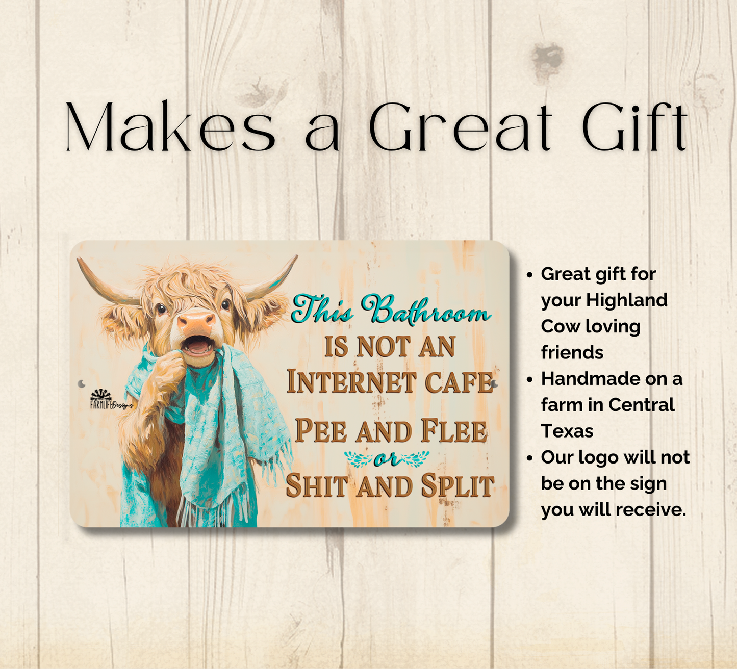 Highland Cow Sign, This Bathroom is Not an Internet Cafe, 2 sizes metal tin bath wall art