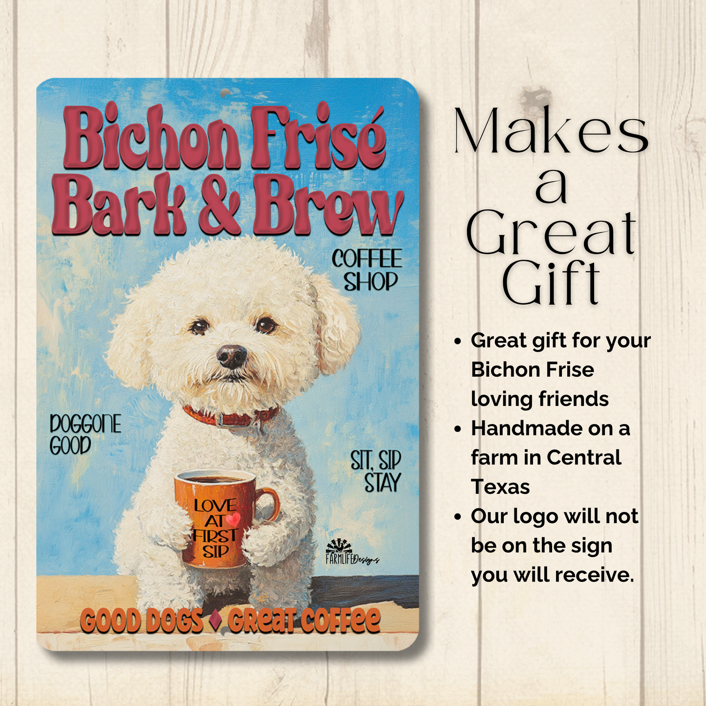 Bichon Frise Coffee Bar Sign Bark and Brew Dog Metal Tin