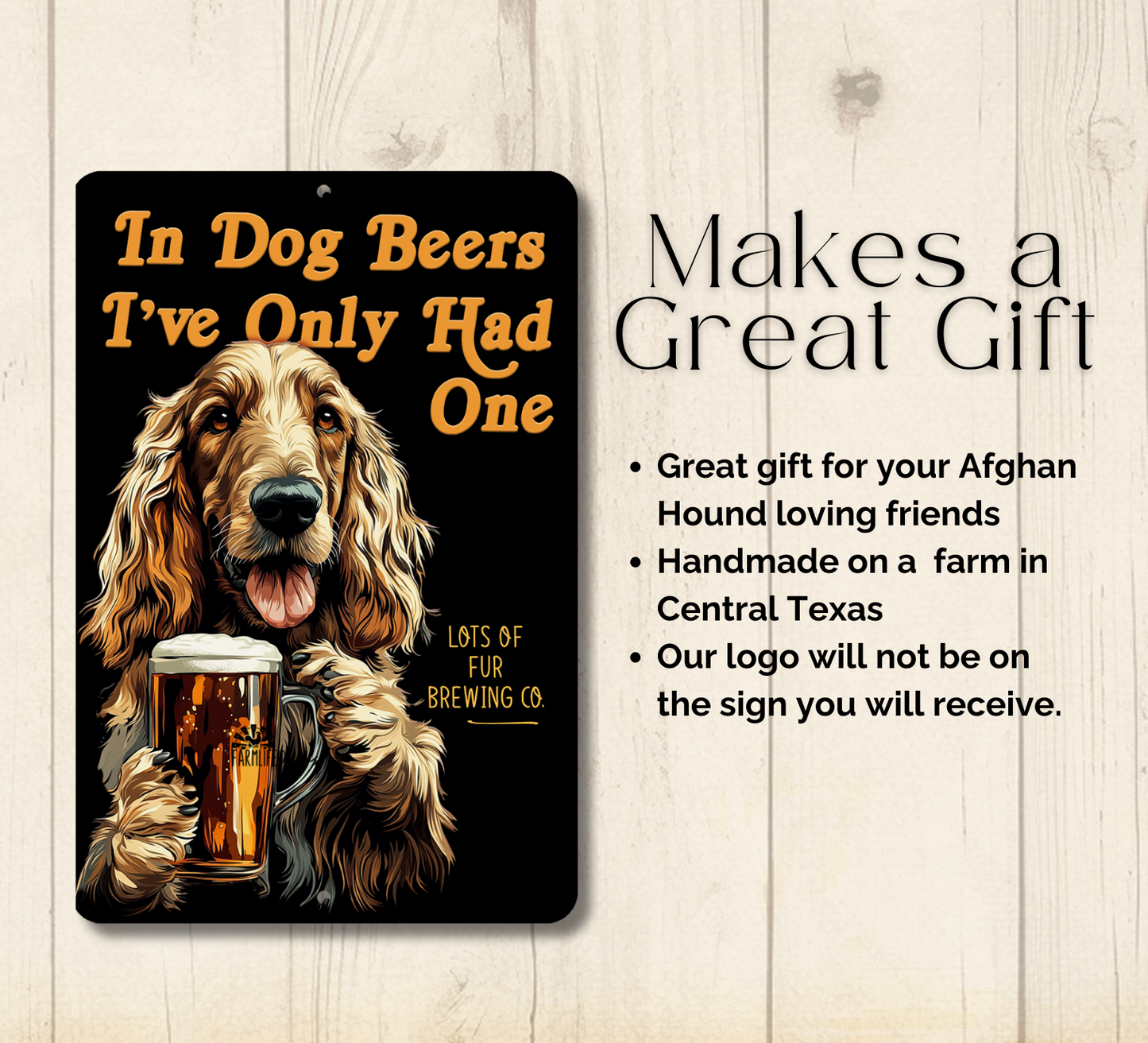 Afghan Hound Sign In Dog Beers funny man cave bar metal tin