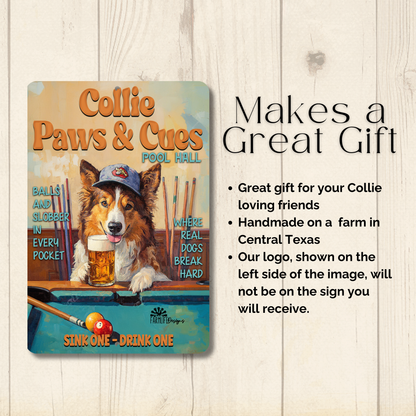 Collie Beer Sports Bar Sign Paws & Cues Dog Metal Tin