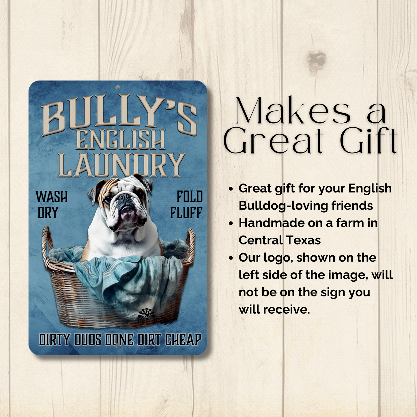 English Bulldog Laundry Room Sign Bully metal tin bull dog decor