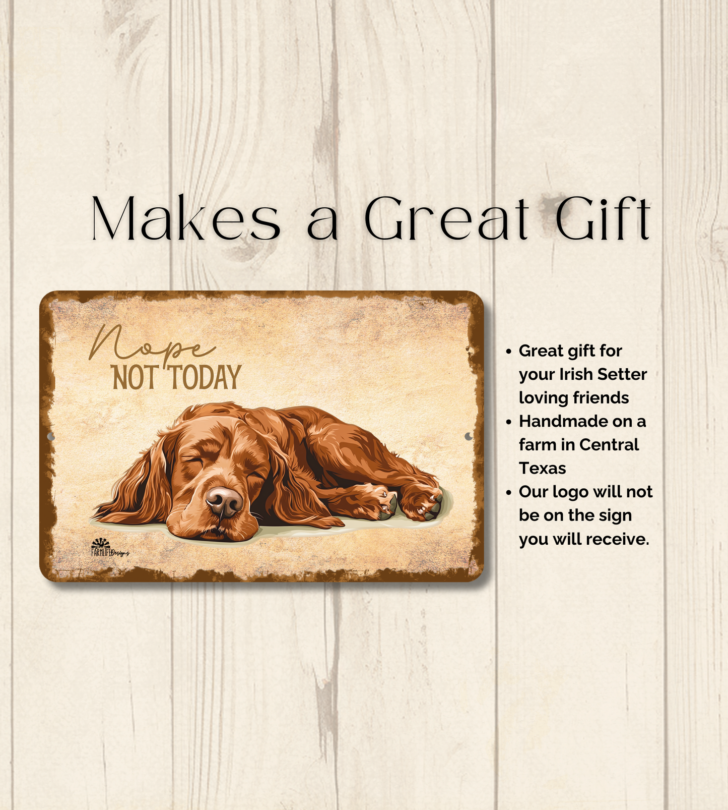 Irish Setter Sign Nope Not Today Funny Dog metal tin wall art