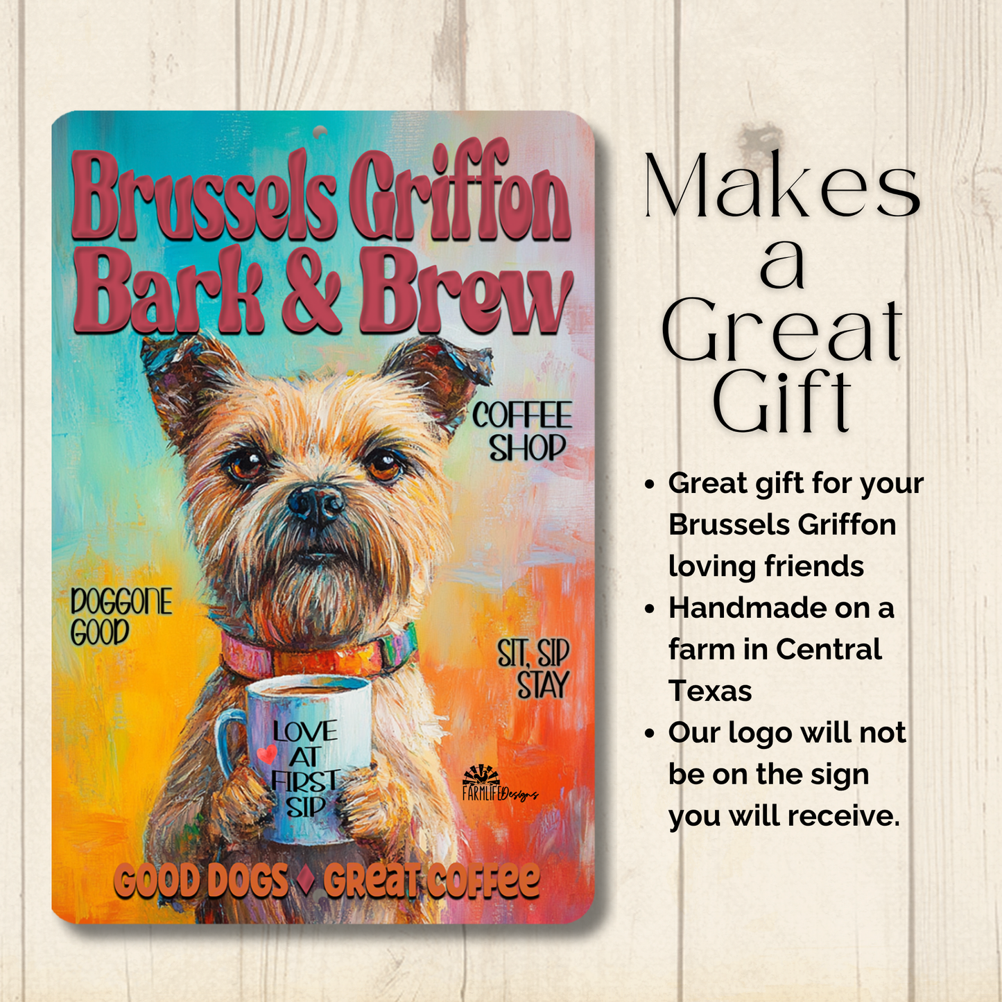 Brussels Griffon Coffee Bar Sign Bark and Brew Dog Metal Tin