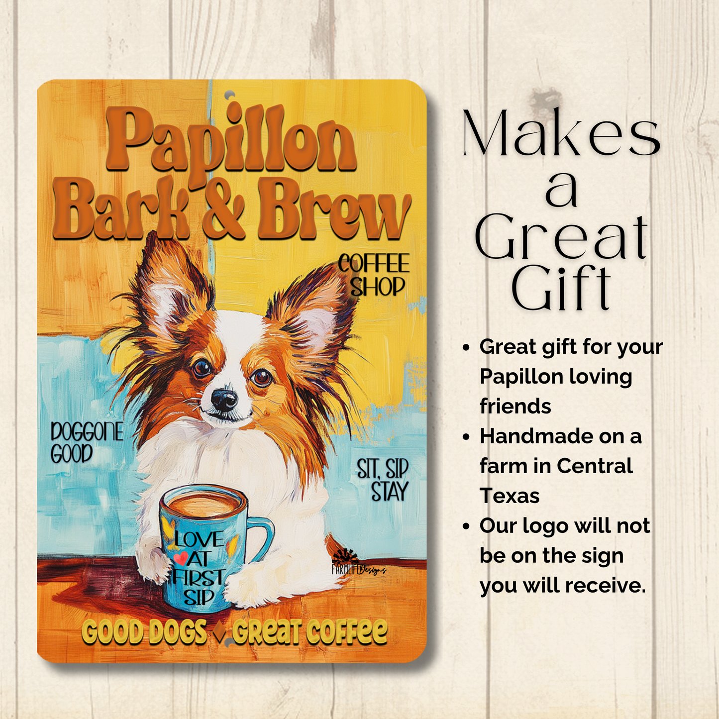 Papillon Coffee Bar Sign Bark and Brew Dog Metal Tin