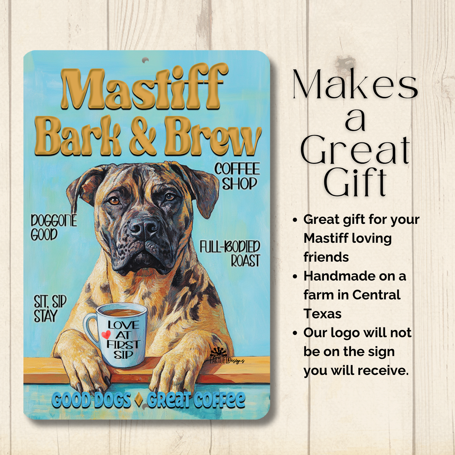 Mastiff Coffee Bar Sign Bark and Brew Dog Metal Tin