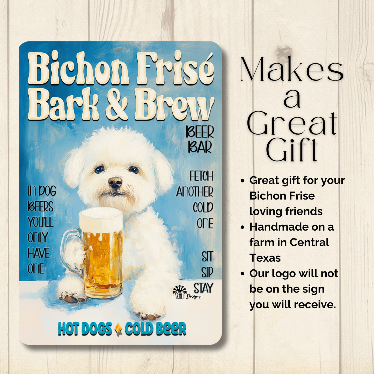 Bichon Frise Beer Bar Sign Bark and Brew Dog Metal Tin